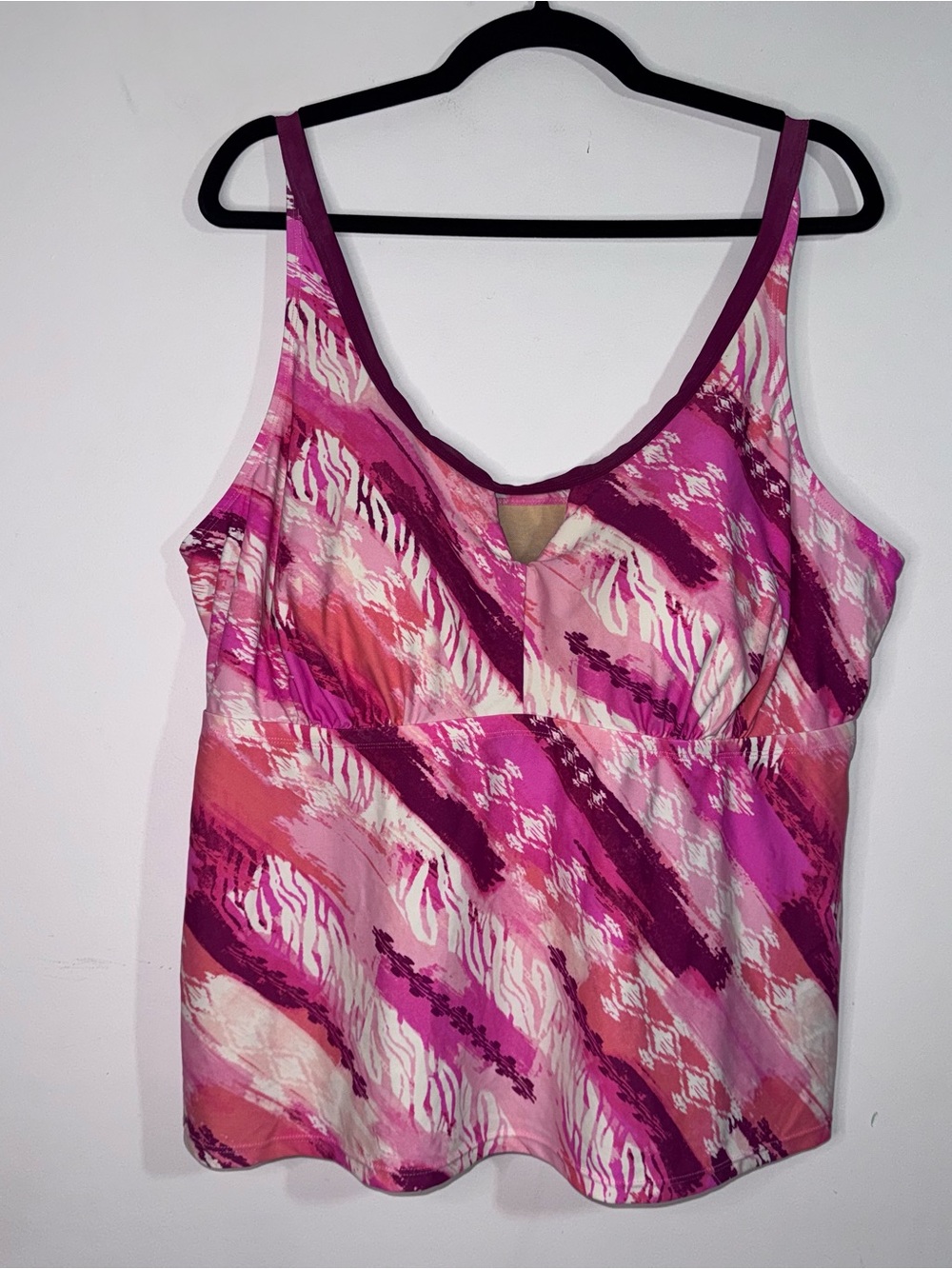 Swimsuits For All Size 22 Pink Abstract Animal Print Tankini Swim Top